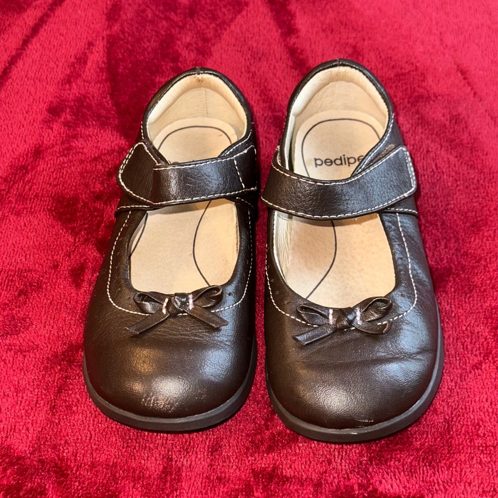 Pediped Flex Kids‎ Mary Jane Shoes Dark Brown Leather Bow Strap Size EU 26